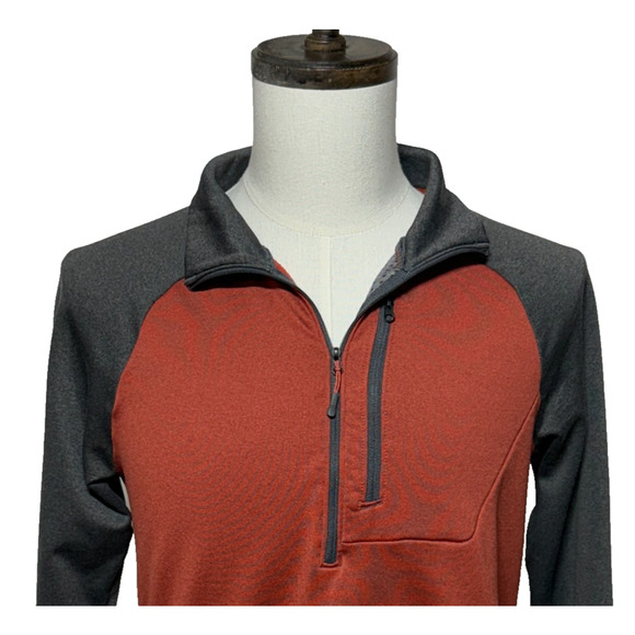L.L. Bean Pullover Mens Small Orange Gray Sweatshirt Jacket Fleece 1/2 Zip - Picture 1 of 8